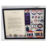 Framed Dwight D. Eisenhower Campaign Memorabilia -