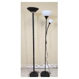 Two Black Pole Floor Lamps - Reflector & Bowl Shad