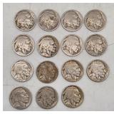 (16) Buffalo Nickels - 1913-1938 - Circulated Cond
