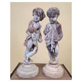 Antique Cherub Statues - Set of 2 - 25" Tall - Gr