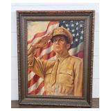 Vintage Oil Painting, Military Man Portrait, Frame