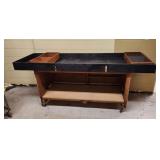 Large Wooden Retail Display Table on Wheels - Dark