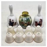 Norman Rockwell Bells, Lenox Cups, Swan Vase - Vin