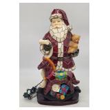 Illuminated Mosaic Santa Claus Figurine with Teddy