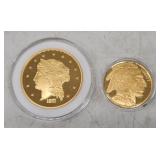 1877 & 2007 Liberty & Bison Gold Copy Coins - Lot