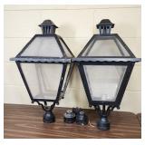 Pair Black Outdoor Lamp Post Lights - Hexagonal Cl
