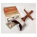 Antique Stereoscope Viewer - Wood Frame, 30 Cards
