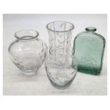 Glass Vase Set - Etched Leaf Pattern, Green
