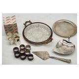 Silverplate & Glassware Lot - Trays, Server,