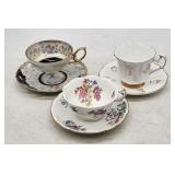 Assorted Tea Cups & Saucers - Floral, Gold