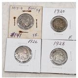 Buffalo Nickel Lot - 1915-D, 1920, 1926, 1928