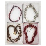 Four Assorted Beaded Necklaces - Turquoise, Red,