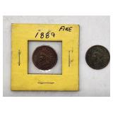 1889 & 1881 Indian Head Pennies - U.S. Coins