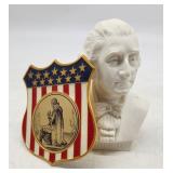 George Washington Marble Bust & Patriotic Shield