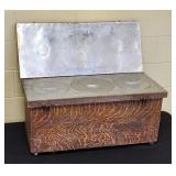 Vintage Wooden Box with Metal Top & 3 Round