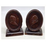 George & Martha Washington Carved Wood Bookends