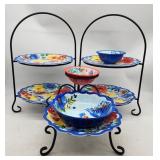 Floral Serving Set - Tiered Stands, Bowls &