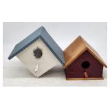 Two Decorative Wooden Birdhouses - Handcrafted