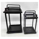 Pair of Black Metal Open Lantern Candle Holders -