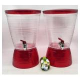 2x Red Party Drink Dispensers - Plastic Beverage