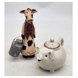 Pig Teapot & Cow Figure - Farmhouse Decor Lot