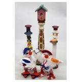 Folk Art Figurine Lot - Birdhouse, Chef, Geese -