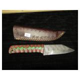 UNUSED DAMASCUS STEEL HUNTING KNIFE W/SHEATH