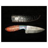 UNUSED DAMASCUS STEEL HUNTING KNIFE W/SHEATH