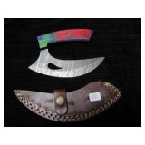 UNUSED DAMASCUS STEEL HUNTING KNIFE W/SHEATH
