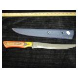 UNUSED DAMASCUS STEEL HUNTING KNIFE W/SHEATH