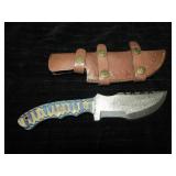 UNUSED DAMASCUS STEEL HUNTING KNIFE W/SHEATH