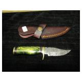 UNUSED DAMASCUS STEEL HUNTING KNIFE W/SHEATH