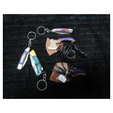 5 UNUSED DAMASCUS STEEL KEY CHAIN KNIVES