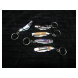 5 UNUSED DAMASCUS STEEL KEY CHAIN KNIVES