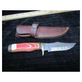 UNUSED DAMASCUS STEEL HUNTING KNIFE W/SHEATH