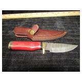 UNUSED DAMASCUS STEEL HUNTING KNIFE W/SHEATH
