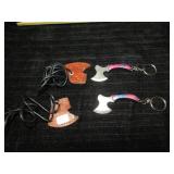 2 UNUSED DAMASCUS STEEL KEY CHAIN HATCHETS