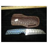 UNUSED DAMASCUS STEEL HUNTING KNIFE W/SHEATH