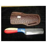 UNUSED DAMASCUS STEEL HUNTING KNIFE W/SHEATH