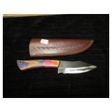 UNUSED DAMASCUS STEEL HUNTING KNIFE W/SHEATH
