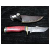 UNUSED DAMASCUS STEEL HUNTING KNIFE W/SHEATH