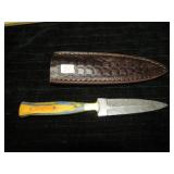 UNUSED DAMASCUS STEEL HUNTING KNIFE W/SHEATH