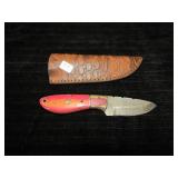 UNUSED DAMASCUS STEEL HUNTING KNIFE W/SHEATH