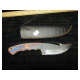 UNUSED DAMASCUS STEEL HUNTING KNIFE W/SHEATH