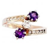 Amethyst & Diamond Crossover Ring 14k Gold