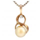 Pearl & Diamond Twist Pendant 14k Yellow Gold