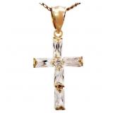 1 Carat White Quartz Cross Yellow Gold Pendant