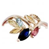 Sapphire & Tourmaline Marquise Leaf Ring Gold