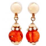 LUXE 18k Amber & Pearl Drop Earrings