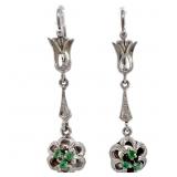 Intricate Vintage Emerald Drop Earrings 14k WG